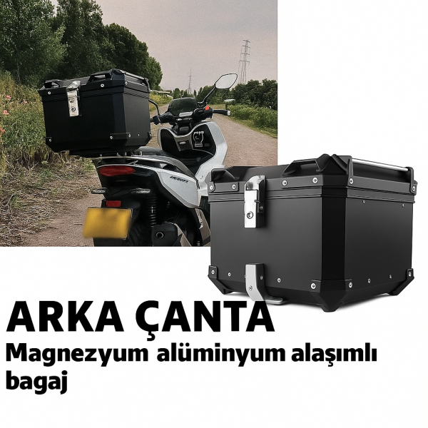 Evrensel Alüminyum Kasa Ithal Motosiklet Çantası Motor Çantası Siyah 35 L