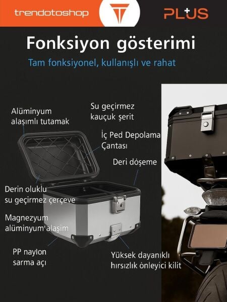 Evrensel Alüminyum Kasa Ithal Motosiklet Çantası Motor Çantası Gümüş 55 L