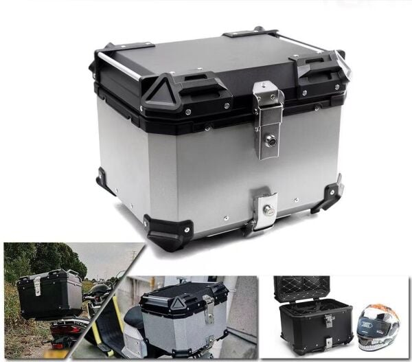 Evrensel Alüminyum Kasa Ithal Motosiklet Çantası Motor Çantası Gümüş 55 L