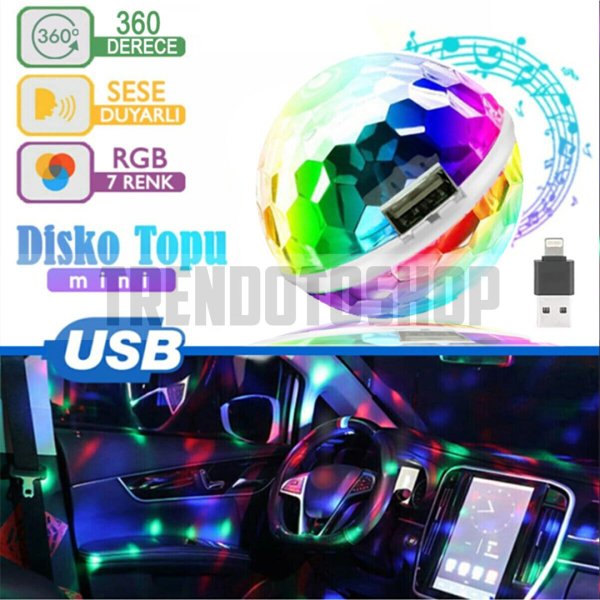 Sese Duyarlı Mini Disko Topu 360 Derece Lightning İOS Uyumlu