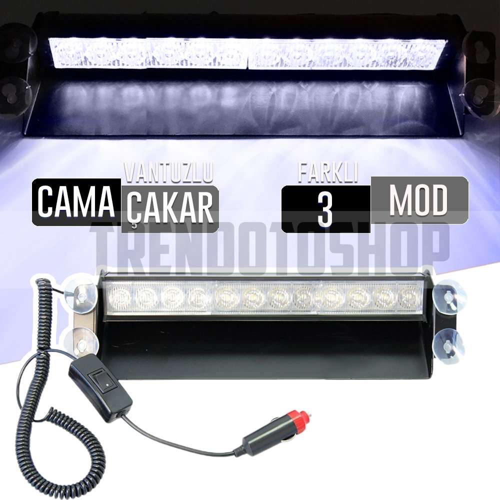 12 Led Puslu Cam Beyaz Çakmaklık Girişli Vantuzlu Çakar