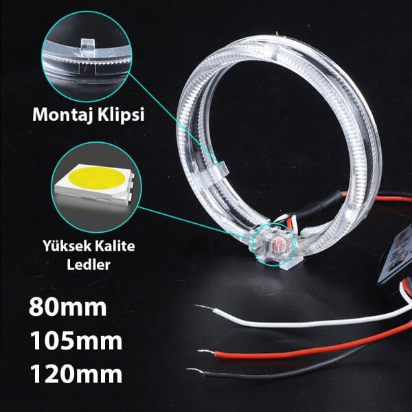 Far içi Kristal Angel Turuncu Beyaz Halka Far Ledi 80 MM
