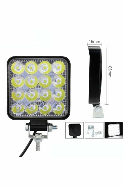 16 Led Kare 48W Traktör Sis ve Çalışma Lambası