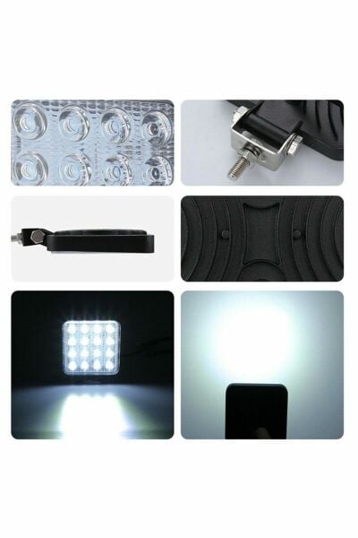 16 Led Kare 48W Traktör Sis ve Çalışma Lambası