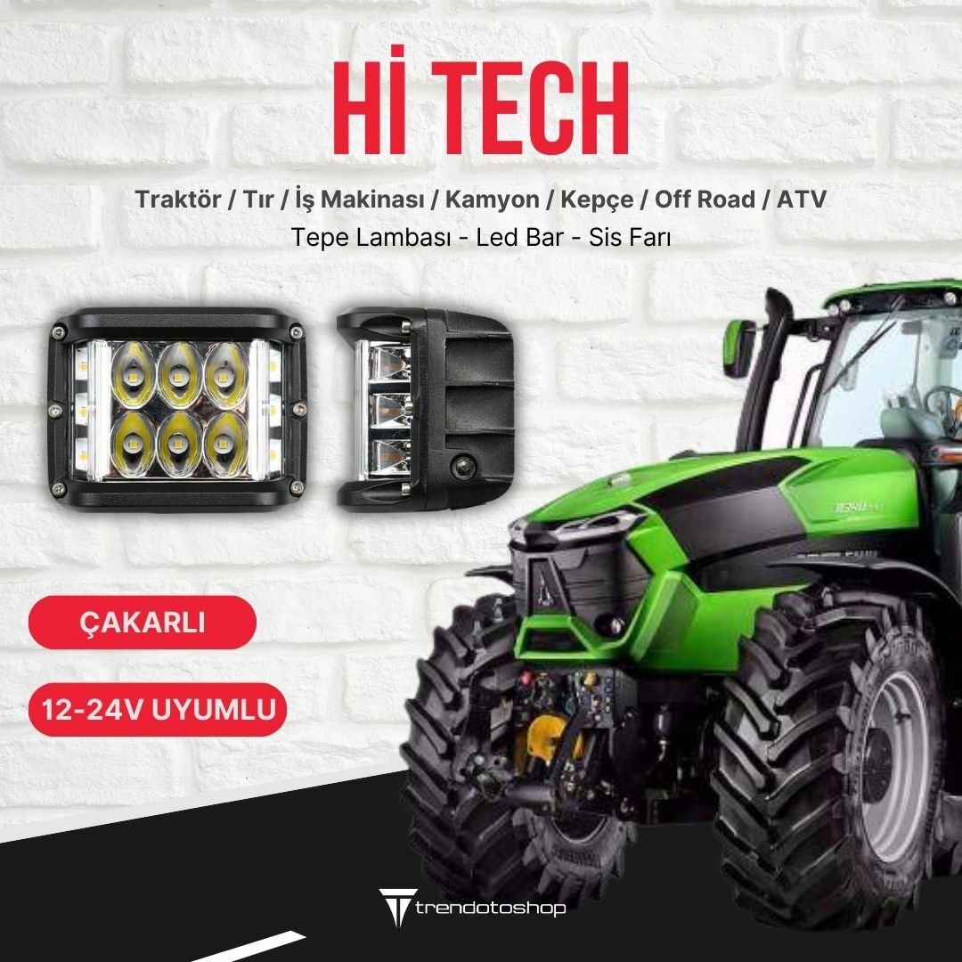 Hi tech 12 Led 45W Traktör Turuncu Beyaz 10Cm Flaşlı Sis Farı ve Çalışma Lambası 1 Adet