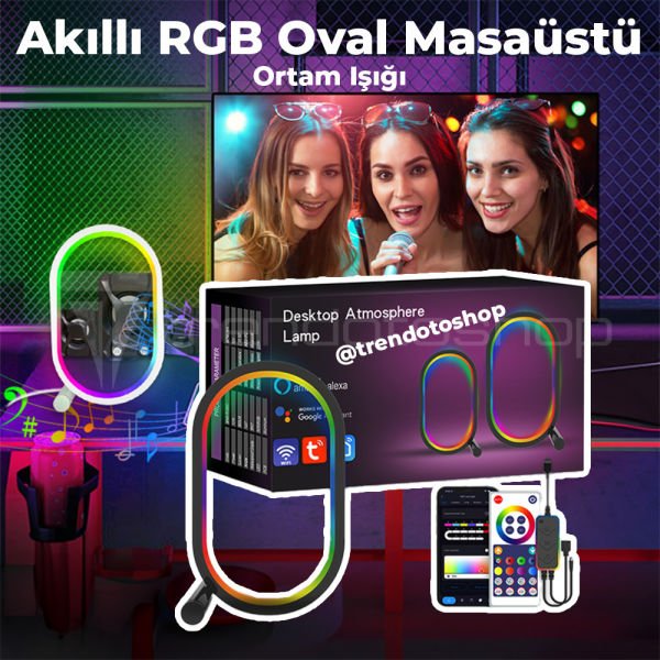 Akıllı RGB Oval Masaüstü Ortam Işığı APP Wifi Kontrollü Gece Lambası