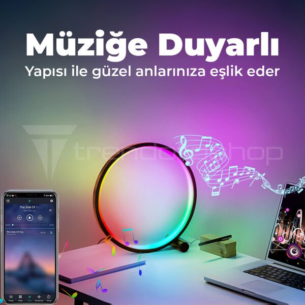 Akıllı RGB Masaüstü Ortam Işığı APP Kumanda Kontrollü Atmosfer Dekorasyon Işıklandırma