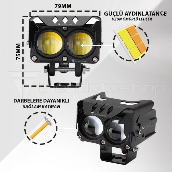 Binocus Çift Renkli Universal Mini Spot Lens Led Far Motosiklet Sis Far Takımı