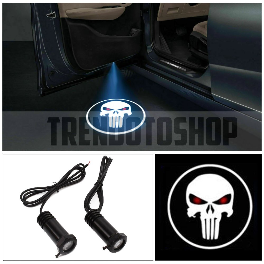Skull Kuru Kafa Uyumlu Delmeli 12 Volt Kapı Altı Led Logo