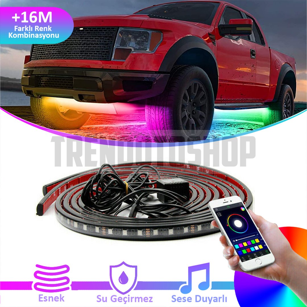 Araç Altı Rgb Led Aydınlatma Şerit Led 4'Lü Set APP Kontrollü