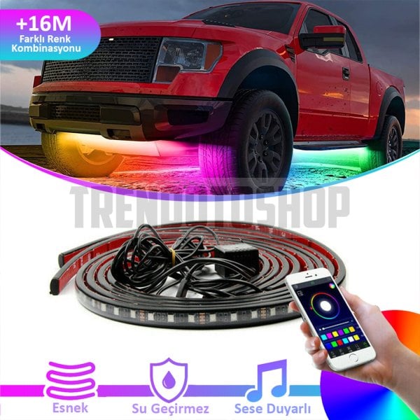 Araç Altı Rgb Led Aydınlatma Şerit Led 4'Lü Set APP Kontrollü