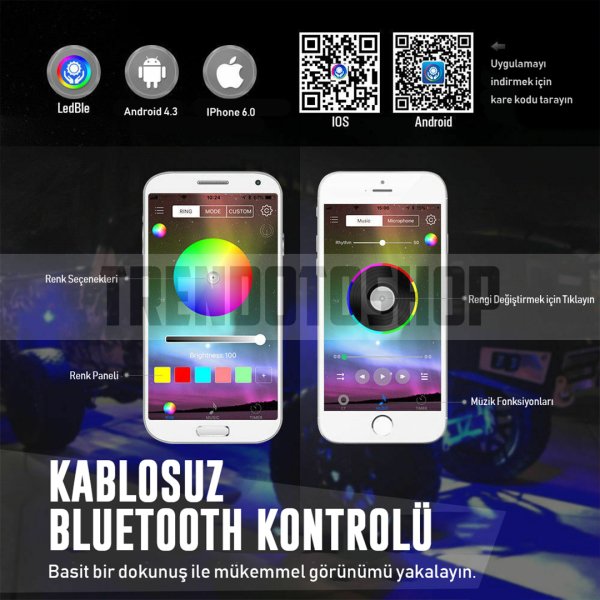 Araç Altı Rgb Led Aydınlatma Şerit Led 4'Lü Set APP Kontrollü