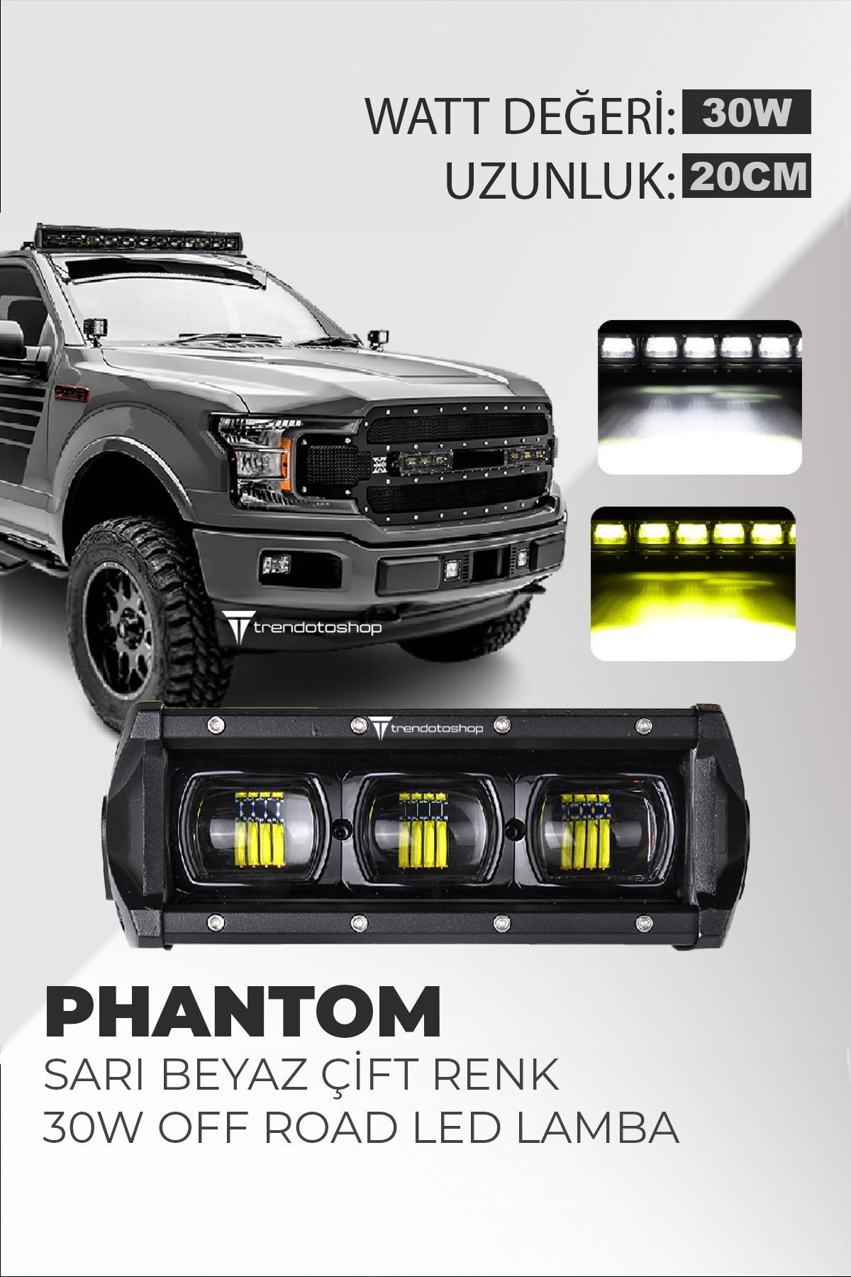 Phantom 6D 80W Çift Renk Sarı Beyaz 20cm Off Road Led Bar