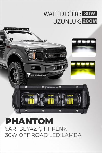 Phantom 6D 80W Çift Renk Sarı Beyaz 20cm Off Road Led Bar