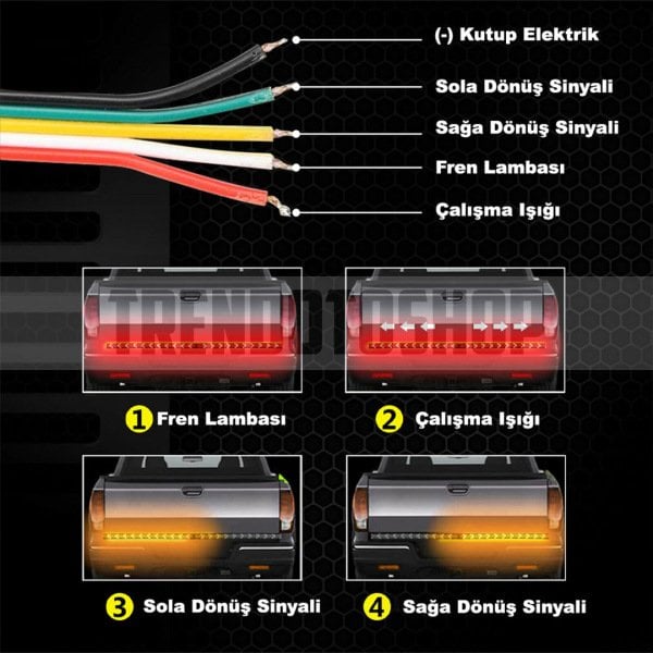 Pick Up Oklu Model Bagaj Sinyalli Kayar Led Şerit 150 CM