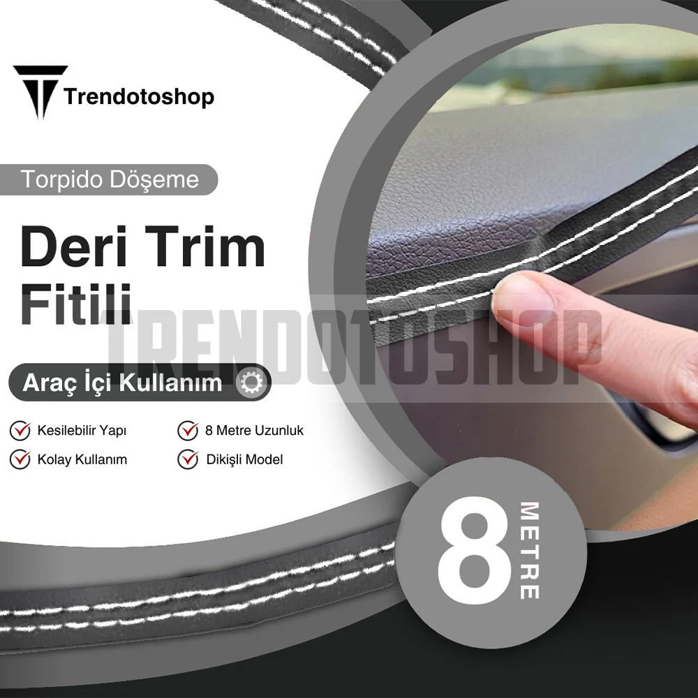 8 Metre Deri Trim Fitili Beyaz Dikişli