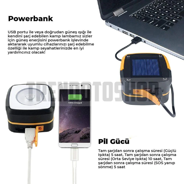 USB Şarj Özellikli Solar Akordeon Beyaz Led Kamp Lambası MAVİ