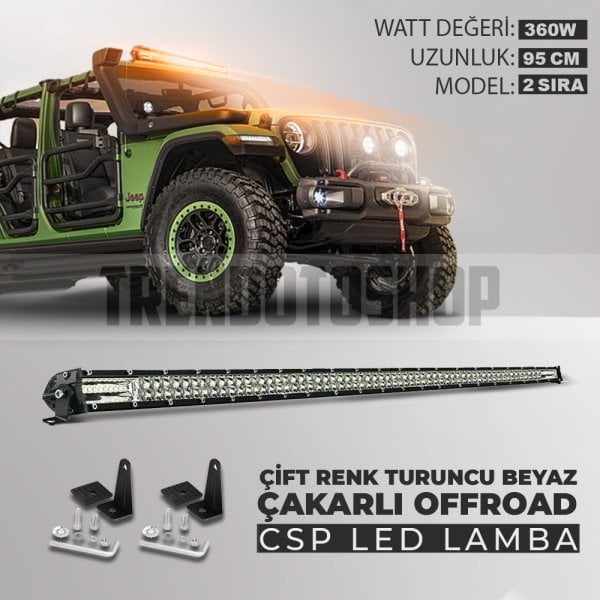 360W 95 Cm Çift Sıra 5 Modlu Turuncu Beyaz Off Road Led Bar