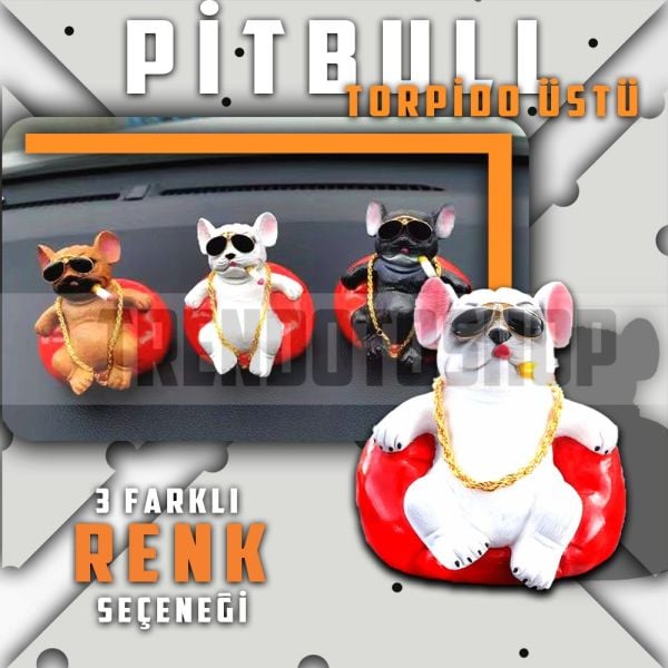 Araba İçi Torpido Üstü Simülasyon Oturan Pitbull Köpek Dekorasyon BEYAZ