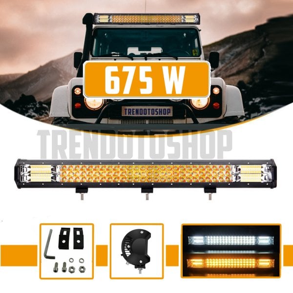 Off Road 3 Sıra 675W Çift Çakar Modlu Led Lamba Beyaz Ve Turuncu Flaşlı 133 cm