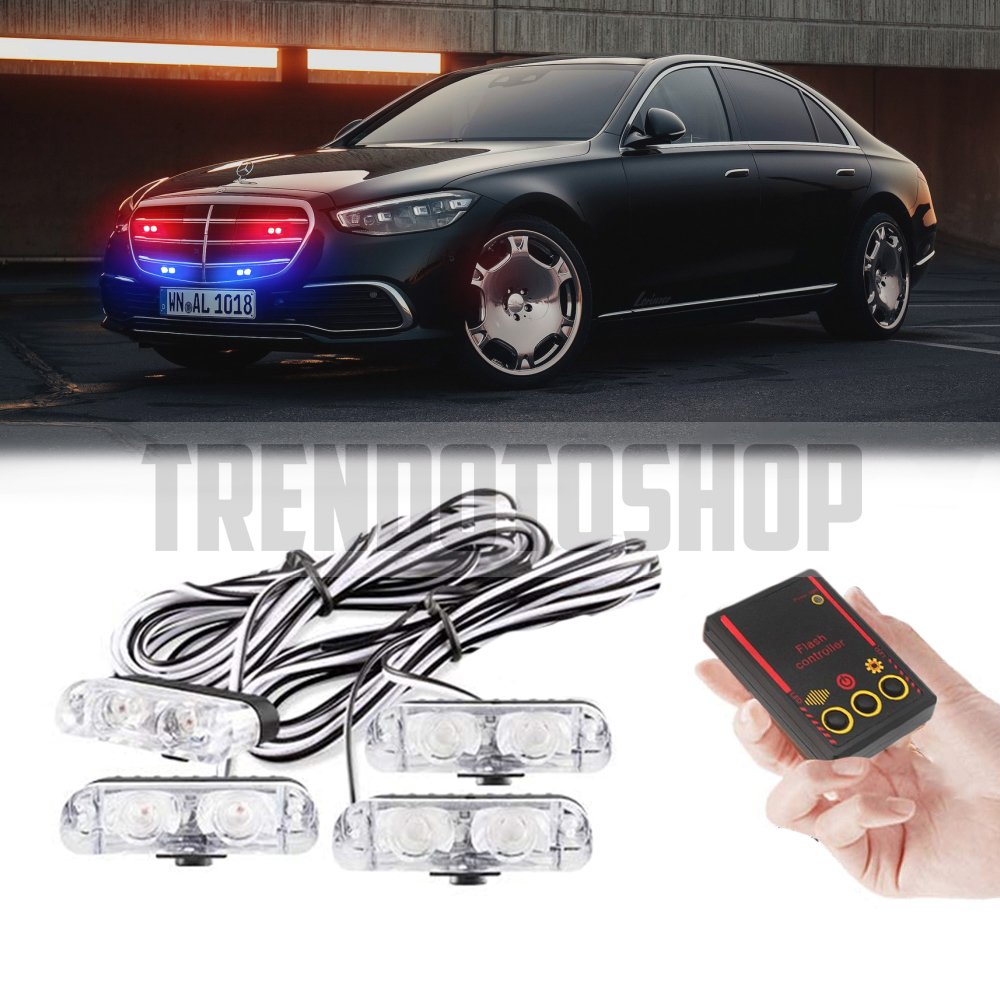 2x4 Flaş Çakarlı Panelli 3 Modlu Panjur Arası Led Kırmızı-Mavi