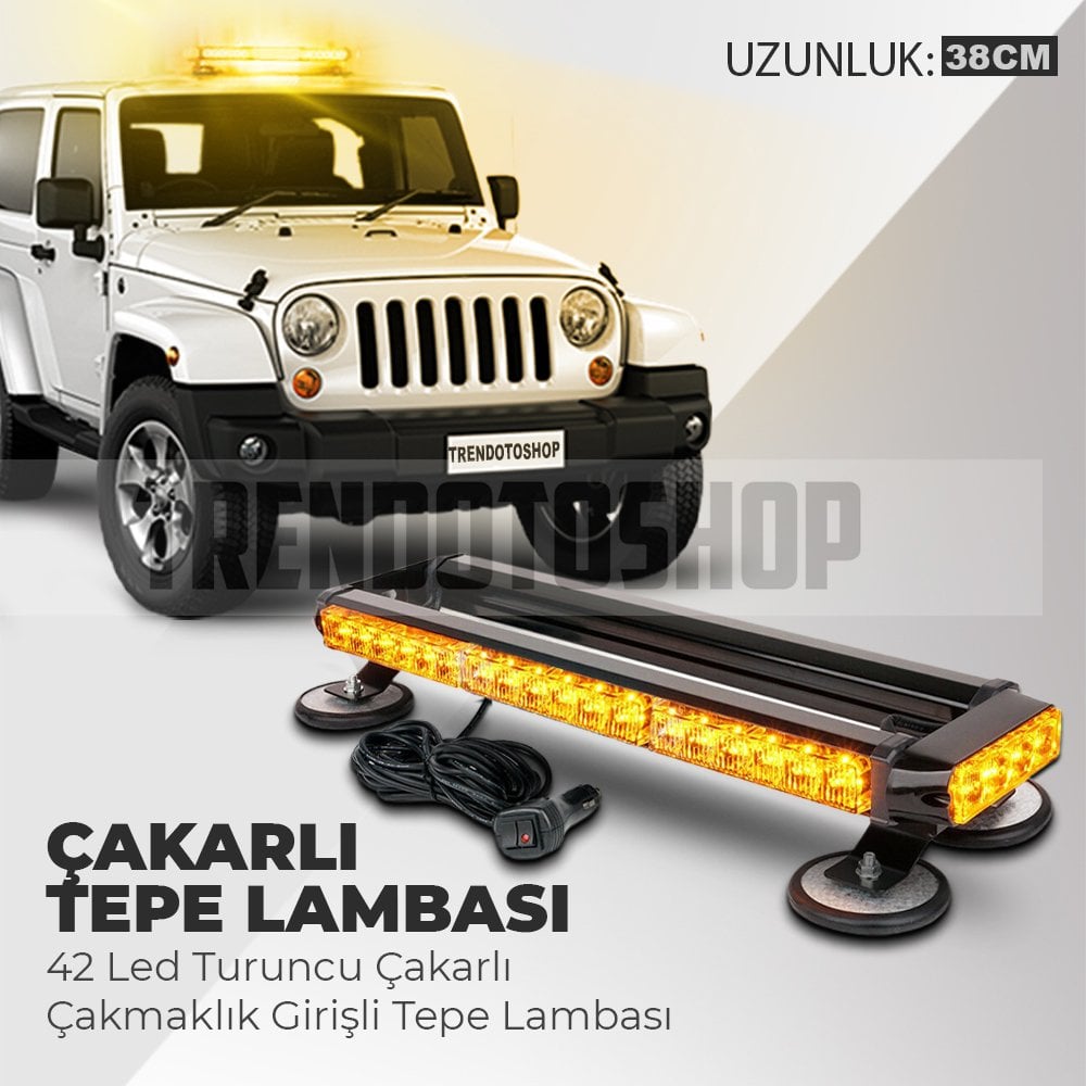 4 Yönlü 37 cm 30 Ledli Turuncu Acil Durum İkaz Lambası 27 Farklı Çakar Modlu