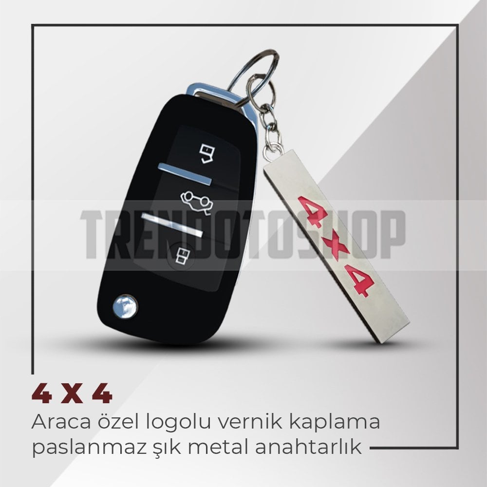 4x4 Uyumlu Paslanmaz Metal Anahtarlık Kırmızı