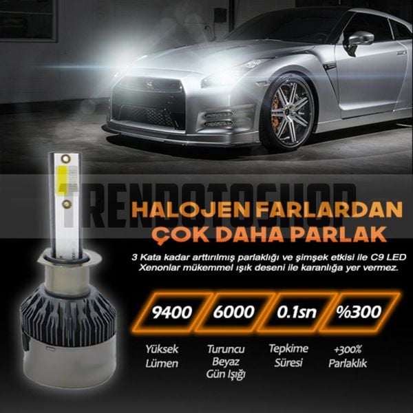 C9 Trio Sarı-Beyaz-Gün Işığı Led Xenon Soğutuculu Ön Far Ampulü H3