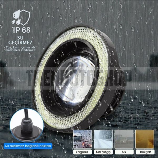 RGB Mercekli Beyaz Gövdeli Sis Farı 76MM