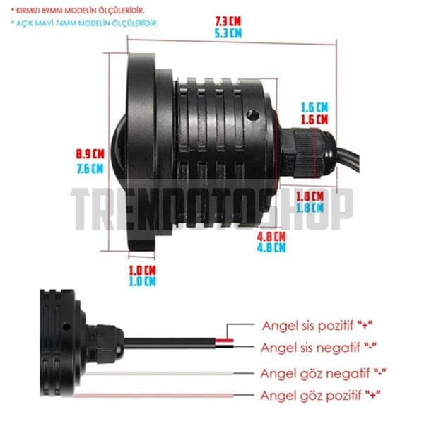 Beyaz Mercekli Angel Sis Farı 89MM