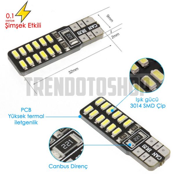 T10 Dipsiz W5w Canbus 24 Ledli Park Plaka Ampulü BEYAZ