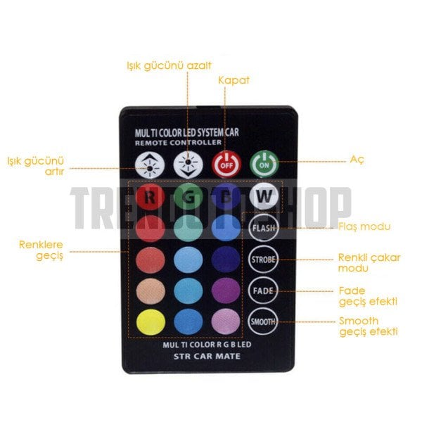 Uzaktan Kumandalı Çakar Lamba 2 Adet T10 18 Led Rgb Park Ampulü T10