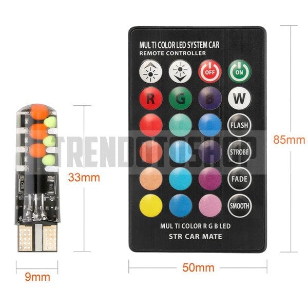 Uzaktan Kumandalı Çakar Lamba 2 Adet T10 18 Led Rgb Park Ampulü T10