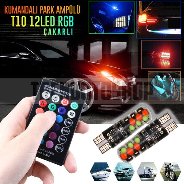 Uzaktan Kumandalı Çakar Lamba 2 Adet T10 18 Led Rgb Park Ampulü T10