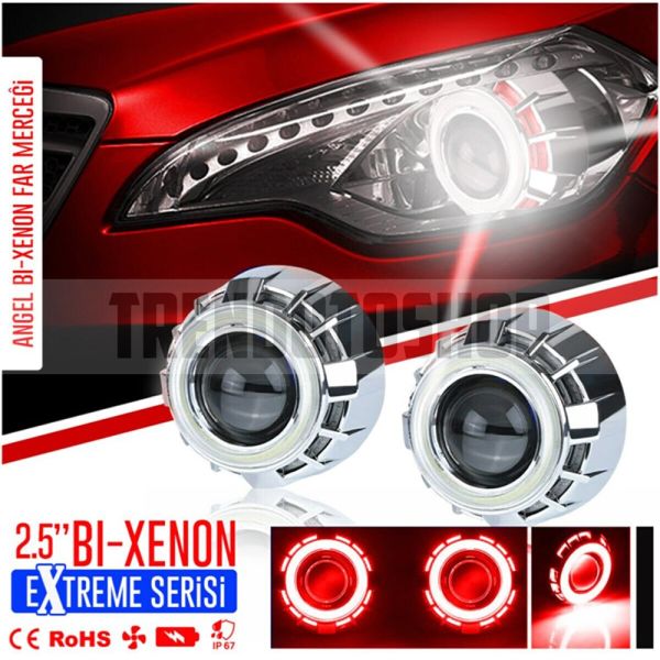 2.5'' Çift Angel Yuvarlak Bi-xenon Far Merceği KIRMIZI