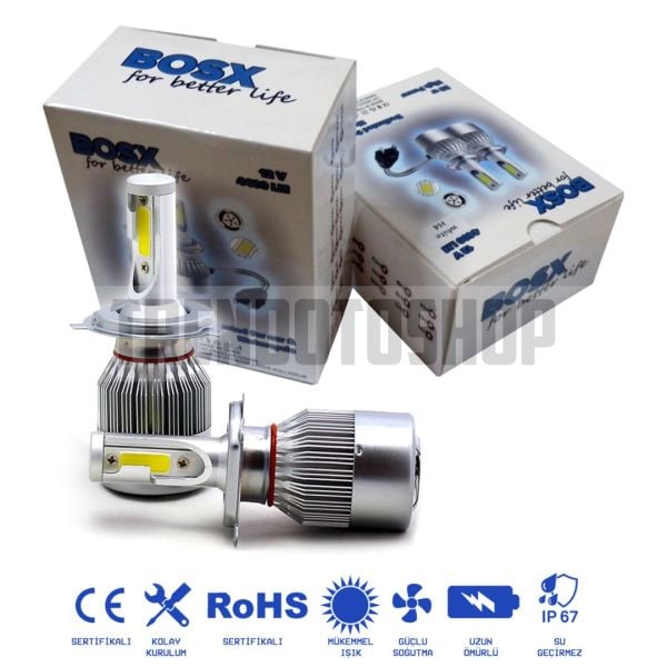 Bosx Beyaz Led Xenon Soğutuculu Ön Far Ampulü H1