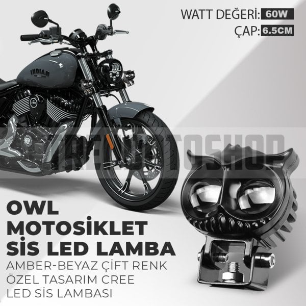 60W Özel Tasarım Owl Motosiklet Amber-Beyaz Sis Lambası