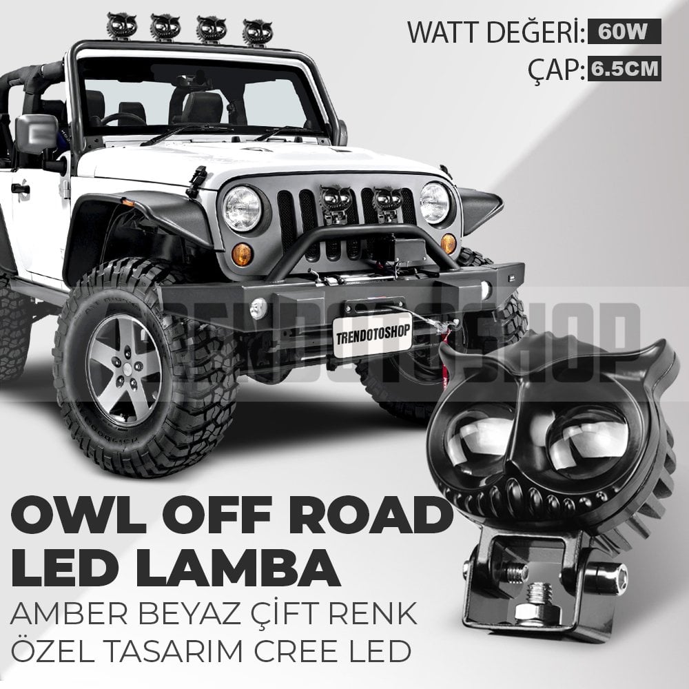 Çift Renk 60w Özel Tasarım Owl Off Road Amber-Beyaz Off Road Led Sis Lambası