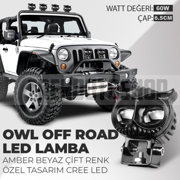 Çift Renk 60w Özel Tasarım Owl Off Road Amber-Beyaz Off Road Led Sis Lambası