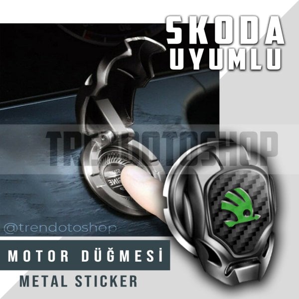 Skoda Uyumlu Start Stop Tuşu Kapağı Iron Man Metal Tuş Koruyucu Dekoratif Kapak