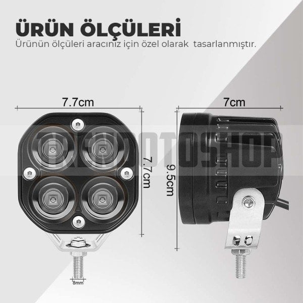 40w Baja Style 8 Cm Sarı -Beyaz Ultra Parlak Led Projektor Off Road Led Lamba