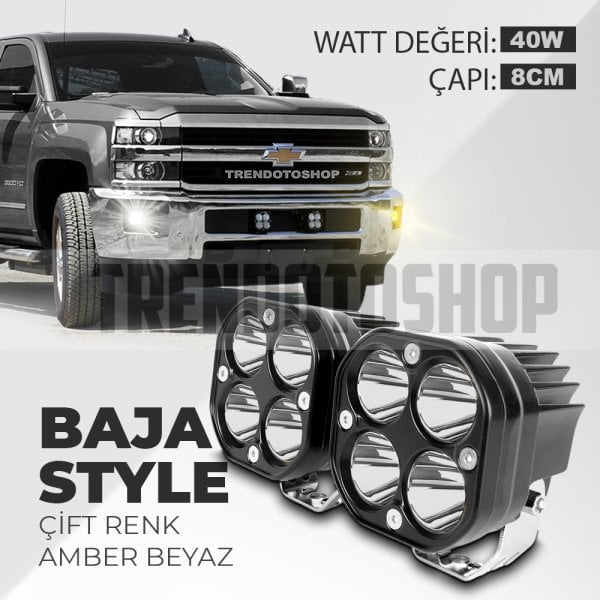 40w Baja Style 8 Cm Sarı -Beyaz Ultra Parlak Led Projektor Off Road Led Lamba