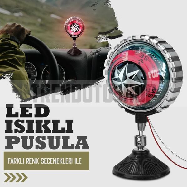 Büyük Boy Vantuzlu Işıklı Pusula KIRMIZI