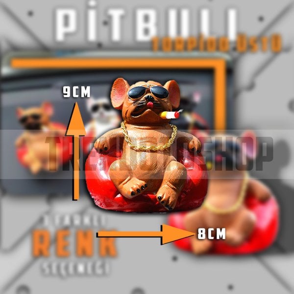 Araba İçi Torpido Üstü Simülasyon Oturan Pitbull Köpek Dekorasyon SİYAH