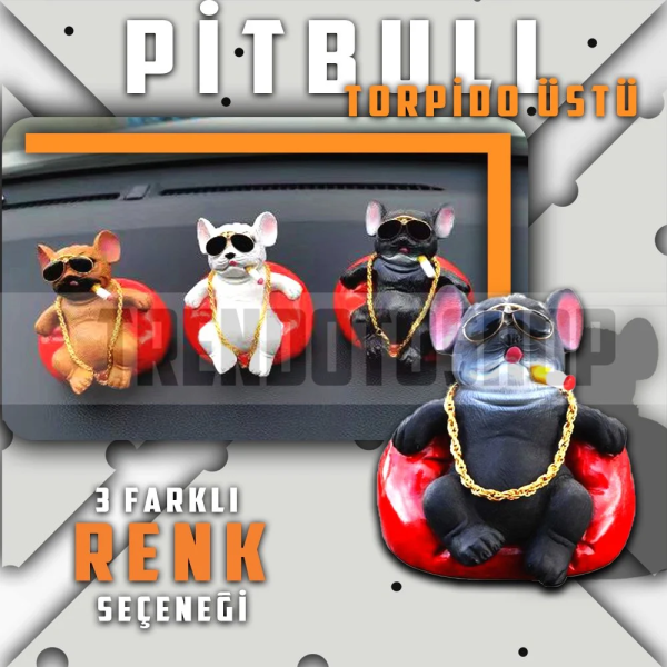 Araba İçi Torpido Üstü Simülasyon Oturan Pitbull Köpek Dekorasyon SİYAH