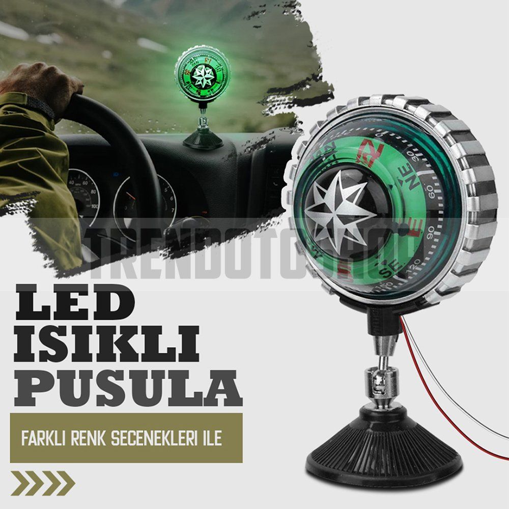 Büyük Boy Vantuzlu Işıklı Pusula YEŞİL