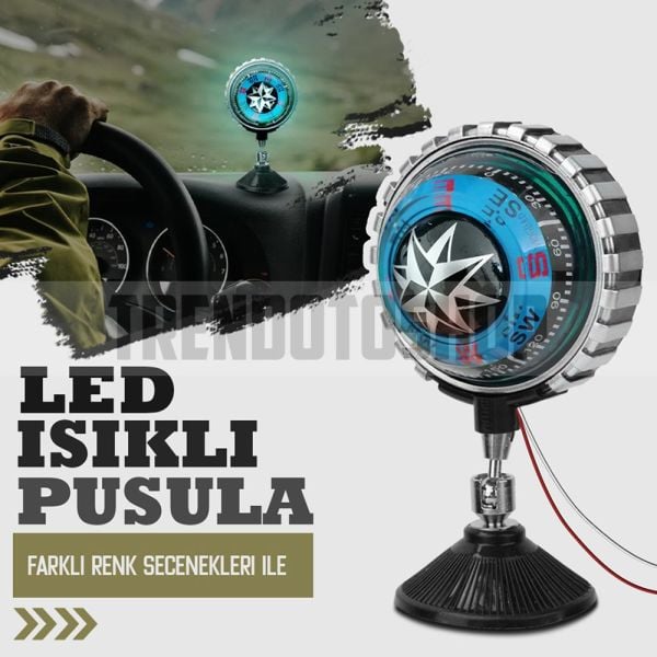 Büyük Boy Vantuzlu Işıklı Pusula MAVİ