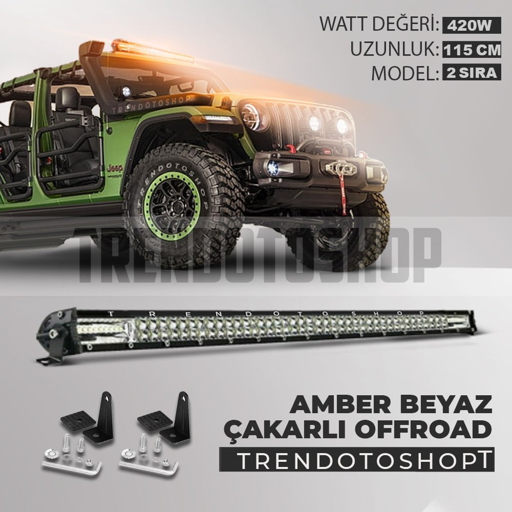420W 115 CM Çift Sıra 5 Modlu Turuncu Beyaz Off Road Led Bar