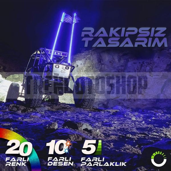 UTV ATV LED Kırbaç Spiral Kırbaç Anten Bayraklı Işıklı Uzaktan Kumandalı 150cm