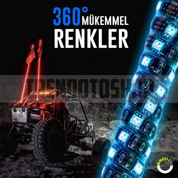 UTV ATV LED Kırbaç Spiral Kırbaç Anten Bayraklı Işıklı Uzaktan Kumandalı 150cm